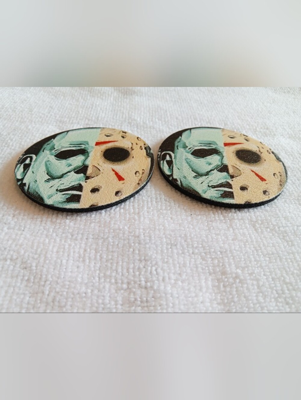 Car Beverage Coasters Featuring Pic Of Horror Mask Villian. Rubber